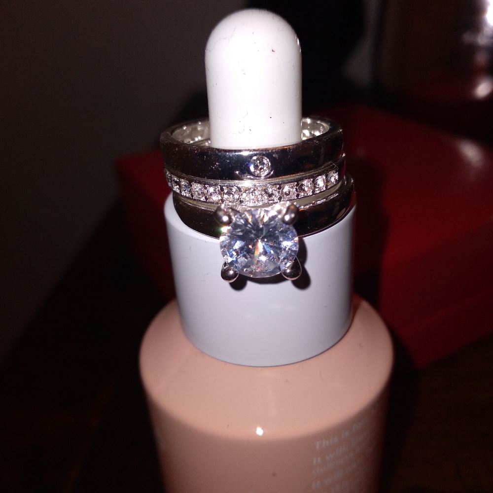 Cubic Zirconia and 925 Sterling Silver 3 Ring Set - Picture 1 of 1